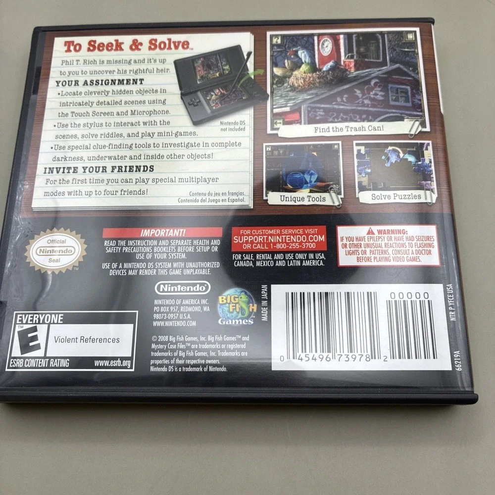 Mystery Case Files MillionHeir Nintendo DS Game CIB NTR-YFCE-USA Hidden Object